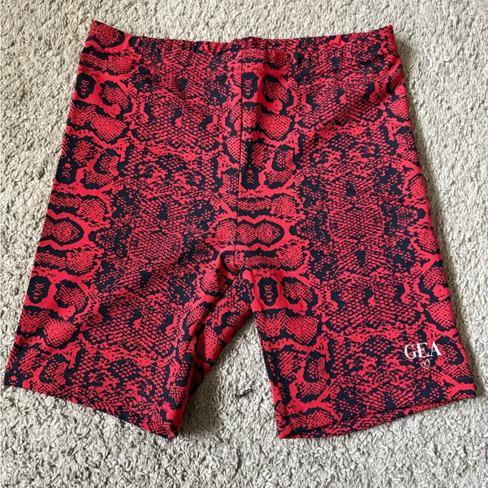 Red and Black Snake Print Shorts